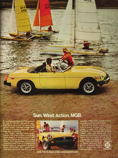 1978 MGB Convertible Car Ad ~ Sun, Wind, Action