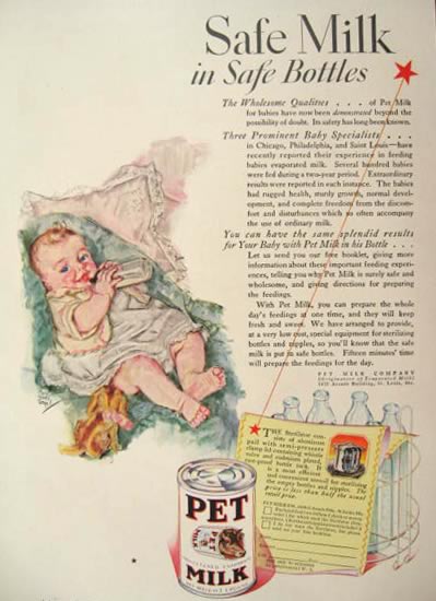 1929 Pet Milk Ad ~ Safe Milk, Safe Bottles ~ Maud Tousey Fangel