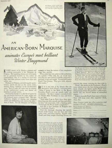 1928 Pond's Extract Ad ~ Marquise at St. Moritz