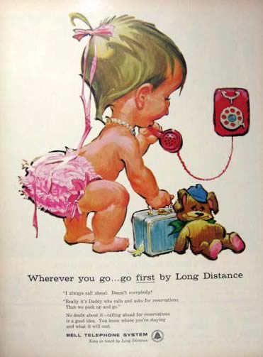 1961 Bell Telephone Ad ~ Baby with Suitcase