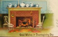 Ellen Clapsaddle Thanksgiving Postcard ~ Fireplace