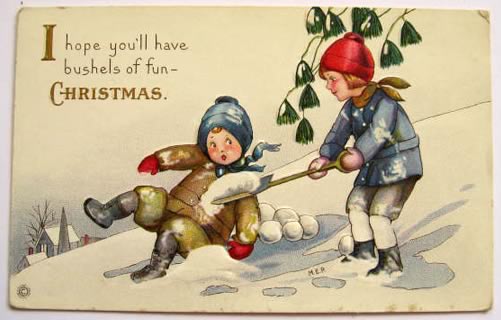 Mary Evans Price MEP Christmas Postcard ~ Snowball Kids