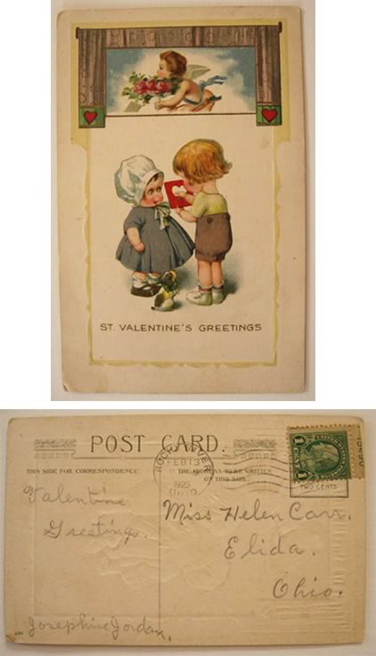 Valentine Boy, Girl, Tiny Dog Postcard
