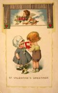 Valentine Boy, Girl, Tiny Dog Postcard