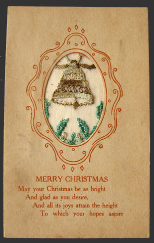 Embroidered Bell Vintage Christmas Postcard