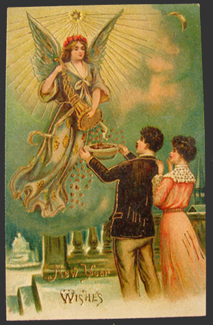 Angel with Cornucopia New Year Postcard