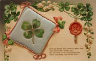 Lucky 4 Leaf Clover ~ Good Wishes Vintage Quilted Postcard