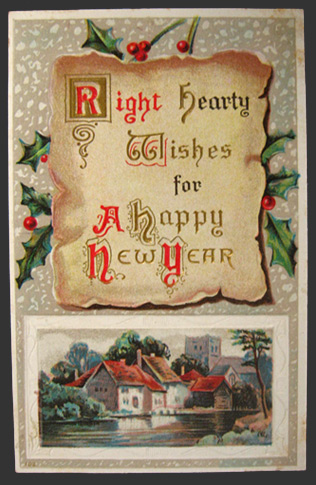 Hearty Wishes Vintage New Year Postcard