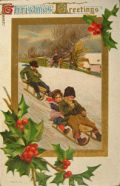 Vintage Christmas Postcard ~ Sledders
