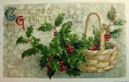 Christmas Greeting Basket of Holly Postcard