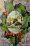 Christmas Greetings Holly Leaves Postcard