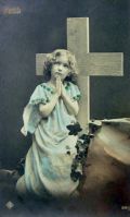 Young Girl Prays at Cross Real Photo Postcard