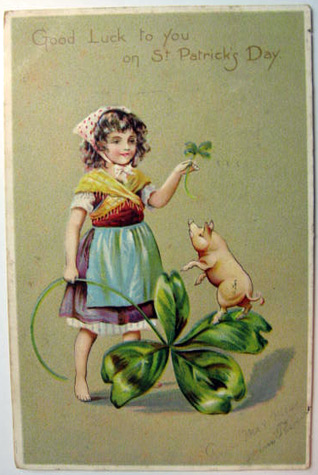St. Patrick's Day Pig Over Clover Postcard