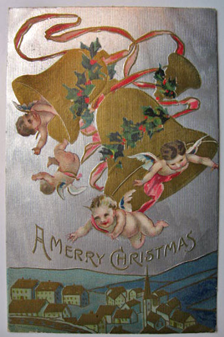 A Merry Christmas Bells & Cupids Postcard