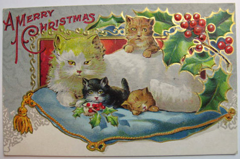 A Merry Christmas Postcard ~ Cats, Kittens