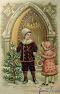 Merry Christmas Children with Tree Postcard
