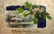 Happy New Year Postcard on Fabric