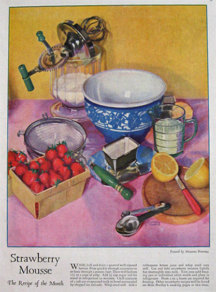 1932 Marion Powers Print ~ Strawberry Mousse Recipe