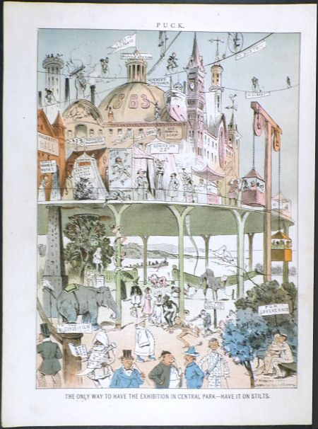 1880 Puck Magazine Color Print ~ Central Park Exhibition ~ Keppler