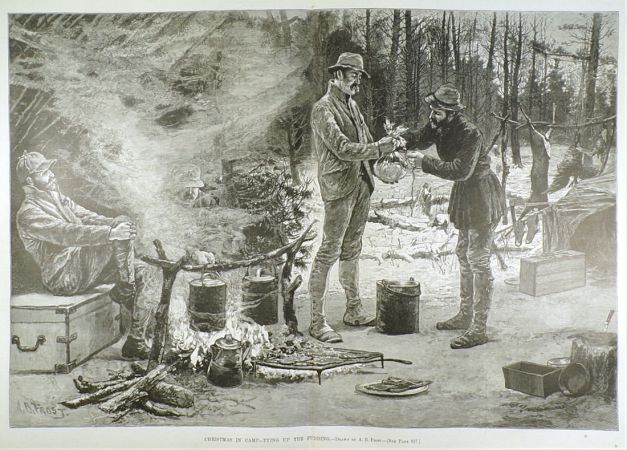 1885 Hunters at the Campfire ~ Large Antique Print ~ Harper's Weekly