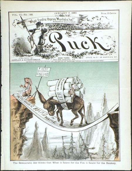 1880 Puck Magazine Color Cover ~ Democratic Ass ~ James Wales