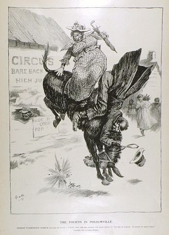 1897 Black Americana ~ Folks Ride Bare Back Mule on July 4th