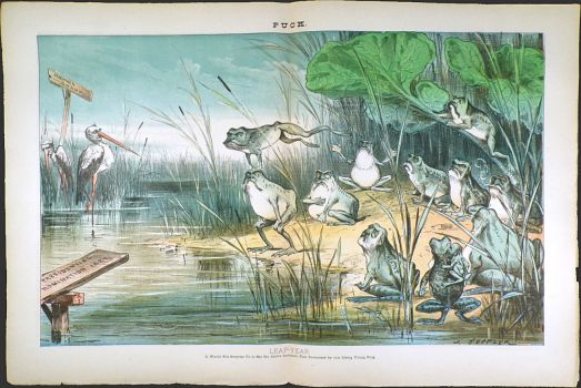 1884 Puck Magazine Color Print ~ Rising Young Frog