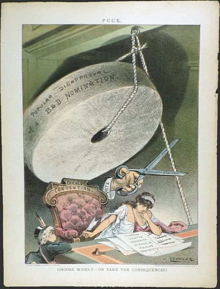 1884 Puck Magazine Color Print ~ Voting, Choose Wisely