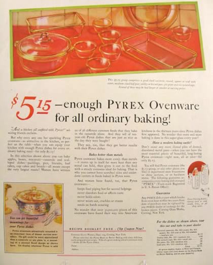 1927 Pyrex Ovenware Ad ~ For Ordinary Baking