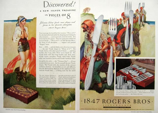 1930 Rogers Bros Ad ~ Silhouette ~ Pirate's Treasure