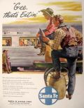 1947 Santa Fe Railway System Ad ~ Cowboy & Son