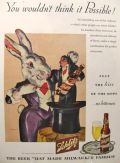 1945 Schlitz Beer Ad ~ Giant Rabbit Pulls Magician From Hat