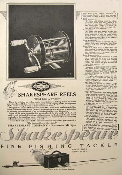 1924 Shakespeare Fishing Reel Ad ~ Built Like a Watch