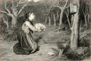 Woman Brings Infant to Forest Shrine ~ Antique Print
