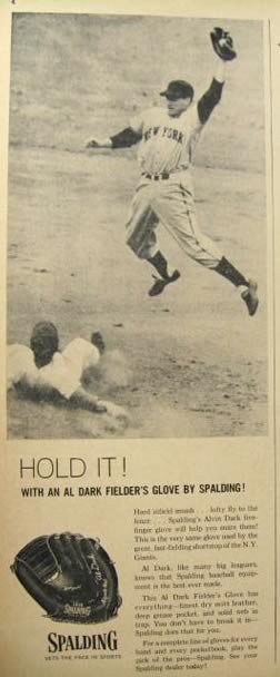 1956 Spalding Baseball Glove Ad ~ Al Dark Photo