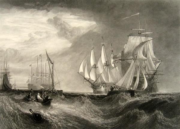 Battleships at Spithead ~ Antique Print