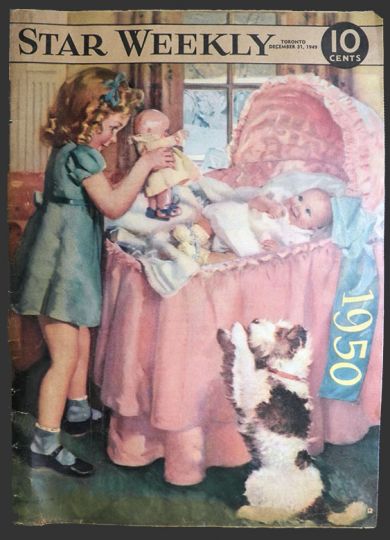 1949 Star Weekly Cover ~ Child with Doll & Baby