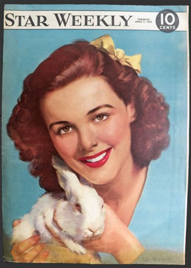 1947 Star Weekly Cover ~ Woman with Bunny Rabbit