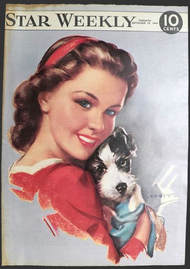 1949 Star Weekly Cover ~ Woman with Puppy ~ Jules Erbit