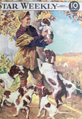 1946 Star Weekly Cover ~ Hunter with Hunting Dogs, Pointers