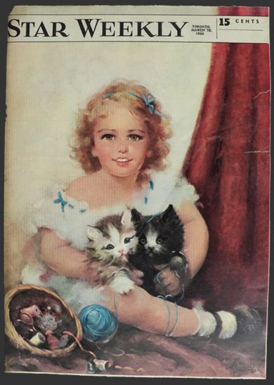 1950 Star Weekly Cover ~ Young Girl with Kittens