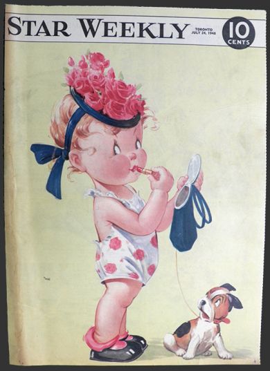 1948 Star Weekly Cover ~ Child Applies Lipstick ~ Charles Twelvetrees