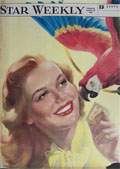 1950 Star Weekly Cover ~ Woman with Scarlet Macaw