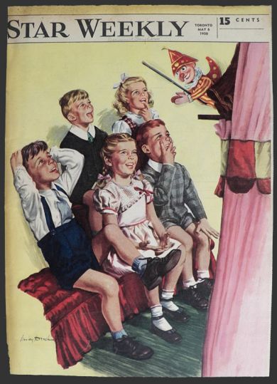 1950 Star Weekly Cover - Kids Watch Puppet Show