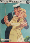 1944 Star Weekly Cover ~ Sailor Helps Army Gal with Golf Swing