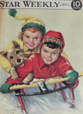 1950 Star Weekly Cover ~ Kids on Sled with Dog
