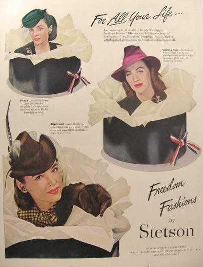 1944 Stetson Hats for Women Ad ~ 3 Styles