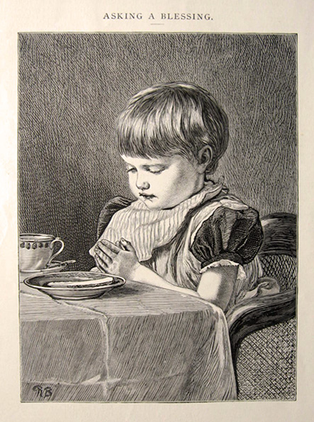 1884 Boy's Dinnertime Prayer ~ Antique Engraving Print