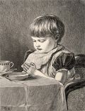 1884 Boy's Dinnertime Prayer ~ Antique Engraving Print