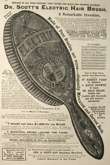 1881 Dr. Scott's Electric Hair Brush Ad ~ Quack Cure